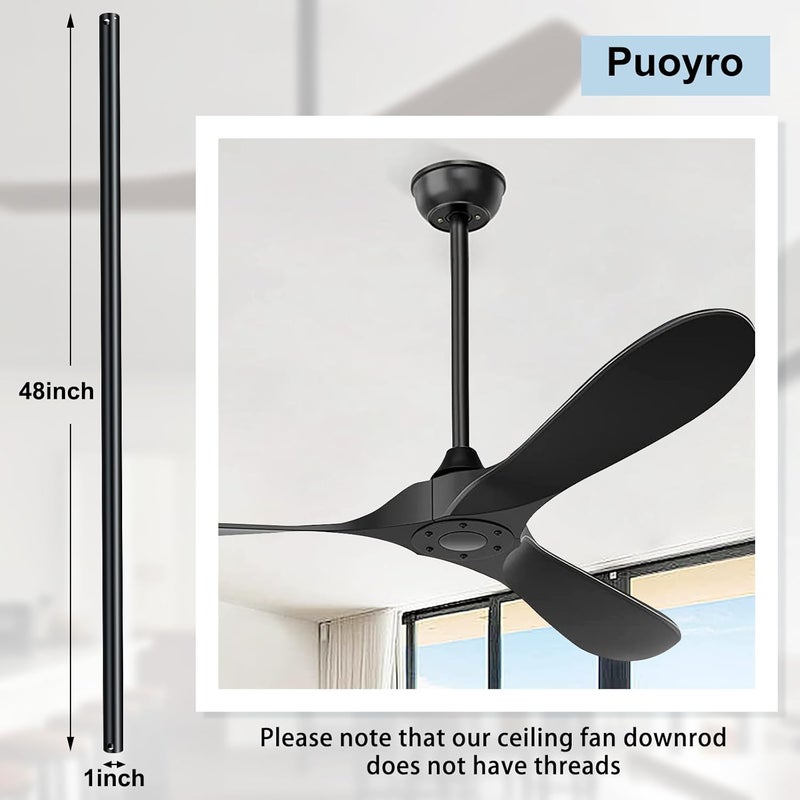 Puoyro 48 Inch Ceiling Fan Downrod with Extension Cable - 1 Inch Outer Diameter, Black Ceiling Fan Extension Rod,(No Threaded) Improves Airflow, Suitable for Various Ceiling Fans - Image 3